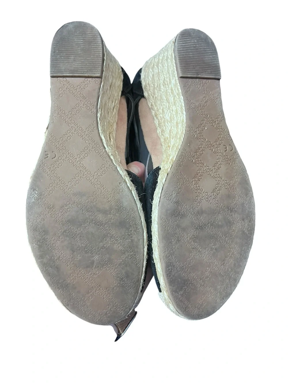 Vionic Calypso black suede espadrille strappy‎ wedge sandal size 8.5
